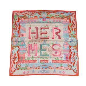 HERMES Authentic Red Silk Scarf